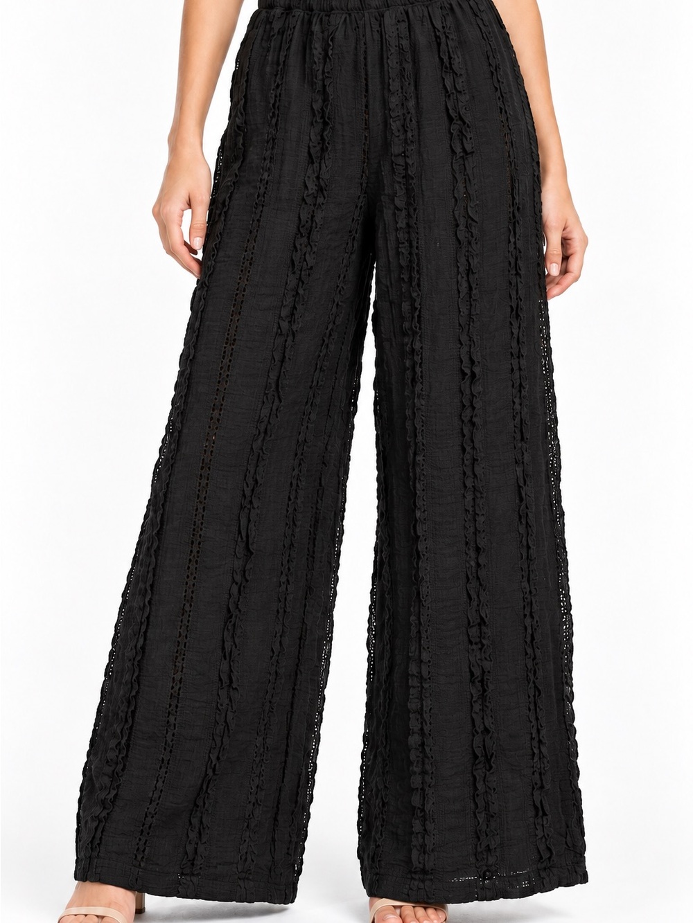 CIDER Black Textured Lace Wide Leg Palazzo Pants XS